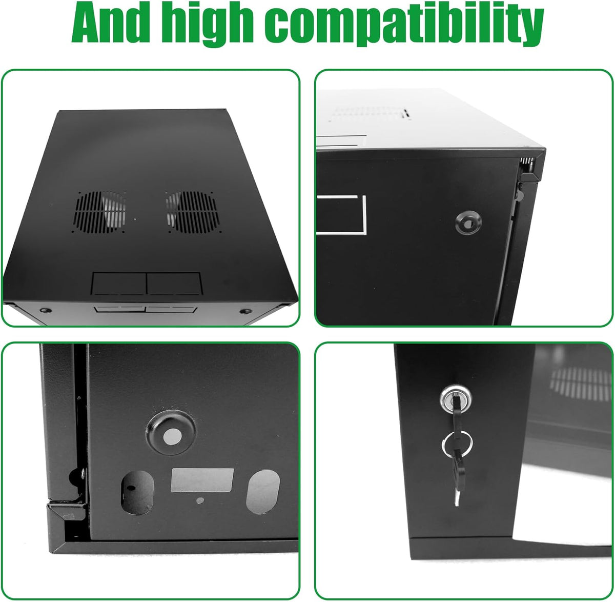 9U Server Cabinet Wall Mount Rack Enclosure with Caster Wheels 2 Server Fans Locking Glass Door Removable Side Panels 19" Network Cabinet 15-18.5" Installation Depth Heavy-Duty Frame(23INCH, 9U)