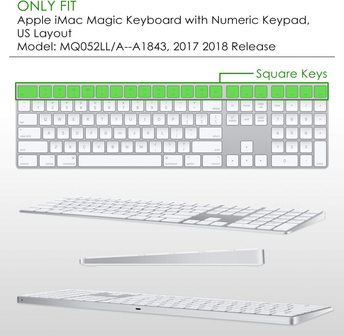 Allinside Black Cover for Apple iMac Magic Keyboard with Numeric Keypad MQ052LL/A A1843 US Layout