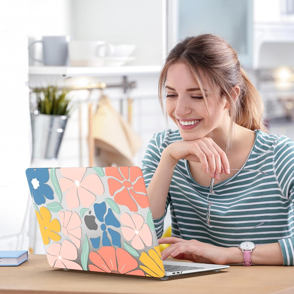 iCasso Compatible with MacBook Air 13 inch Case 2020-2018 Release M1 A2337 A2179 A1932, Cute Flower Protective Hard Shell Case +Keyboard Cover + Screen Protector,Colorful Flower