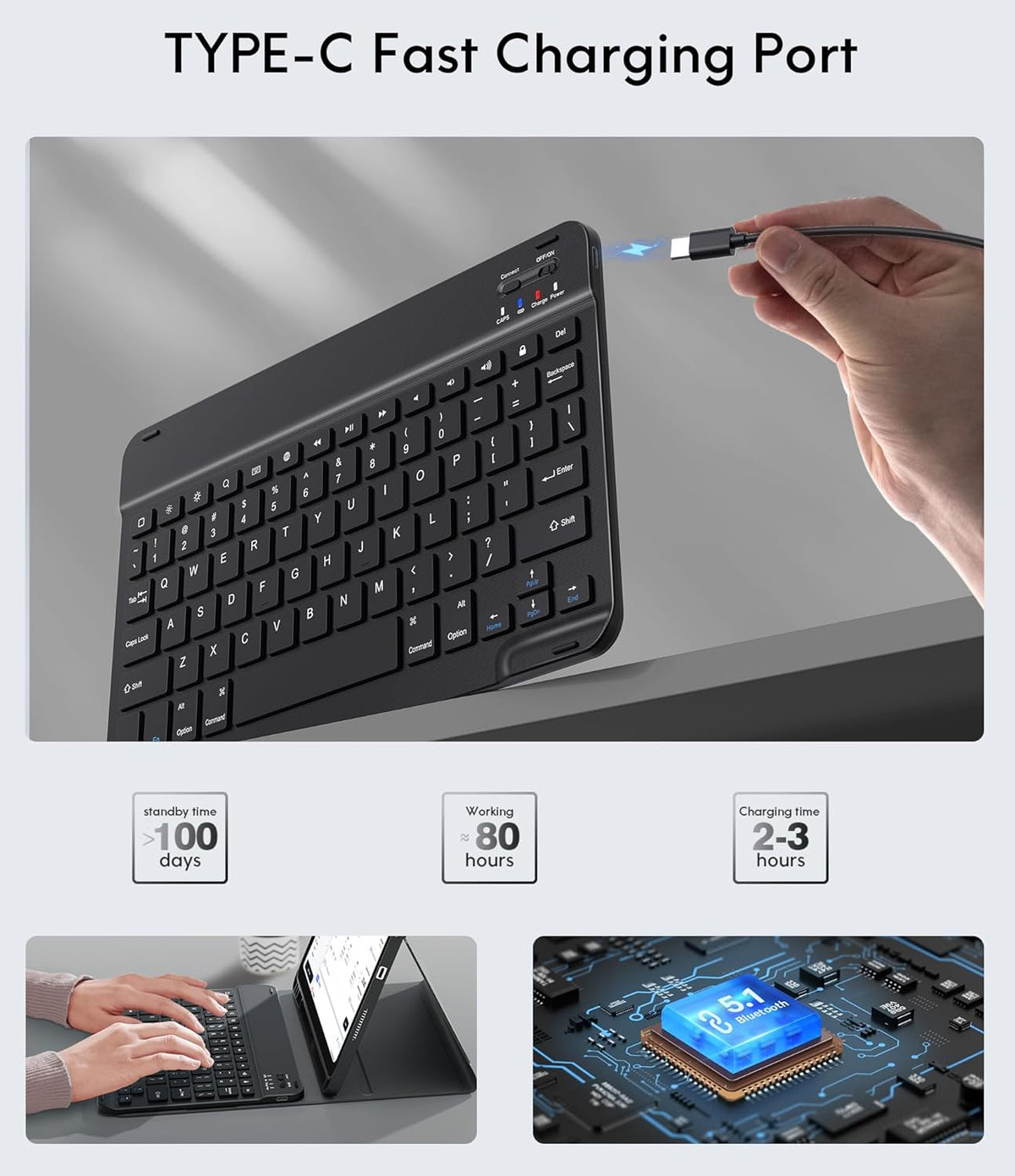 CHESONA Keyboard Case for iPad (A16) 11th/10th Generation (2025/2022), Detachable Wireless Keyboard, Stand Folio Keyboard Cover with Pencil Holder, Thin & Light (Black)