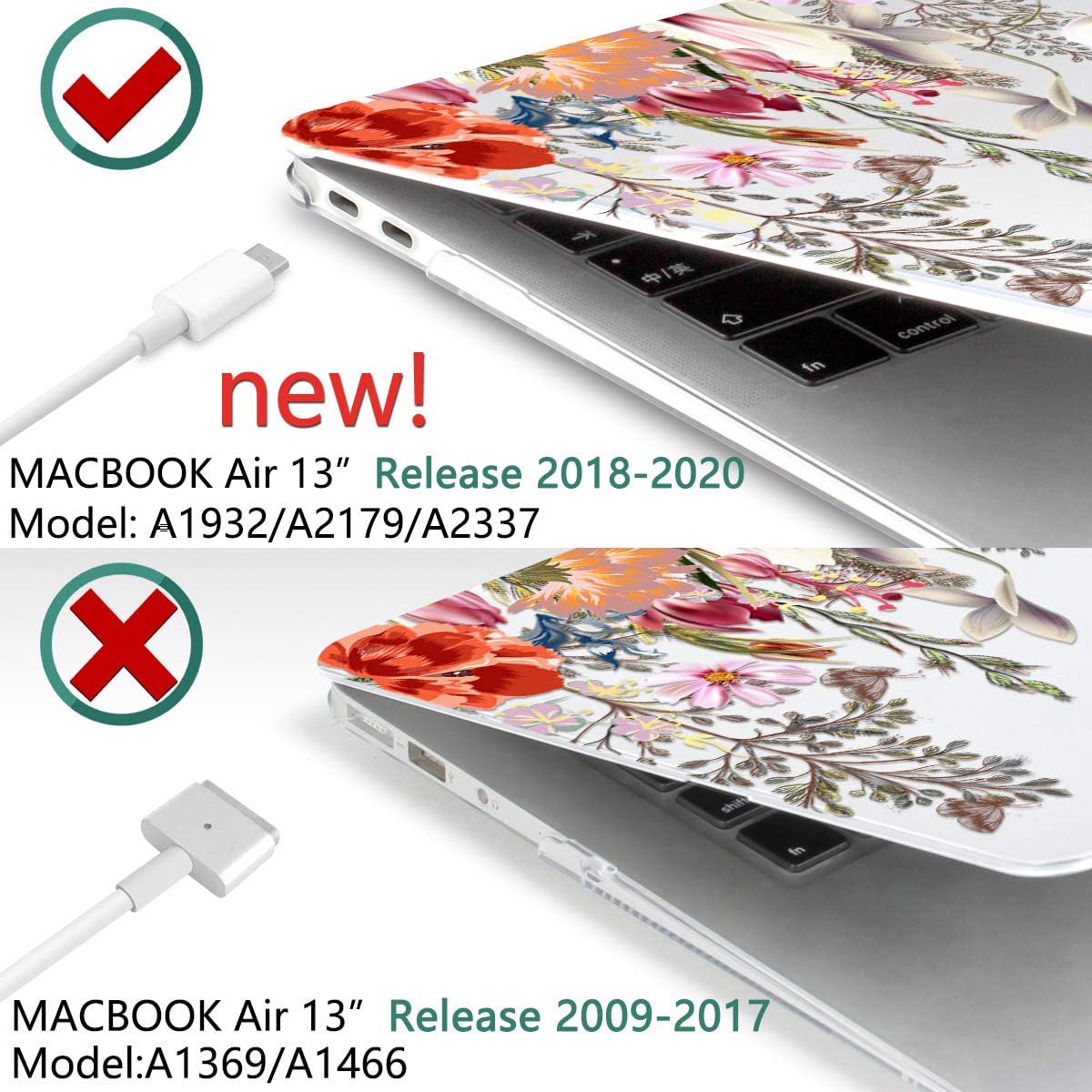 Batianda Case for MacBook Air 13 Inch M1 2020 2019 2018 Release Model A2337 A2179 A1932 with Retina & Touch ID, Clear Hard Shell Cover with Keyboard Cover & Screen Protector,Flower and Butterfly
