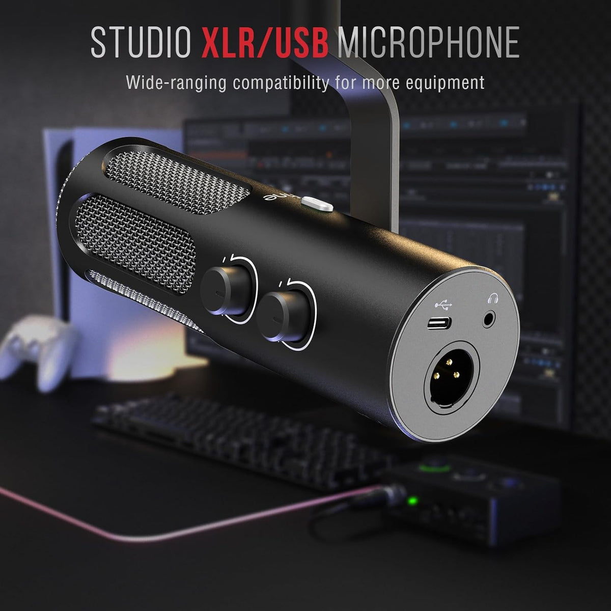 FIFINE XLR/USB Podcast Dynamic Microphone for Streaming, Studio XLR Microphone, PC Streamer Mic All Metal with Mute Button, Headphone Jack, for Vocal Voice Over Music Recording-AmpliTank Tank3