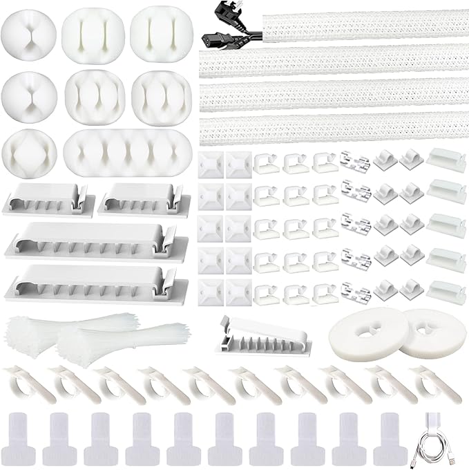 DRIVUU White Cable Management Organizer Kit 4 Cable Sleeve Split 311Pcs