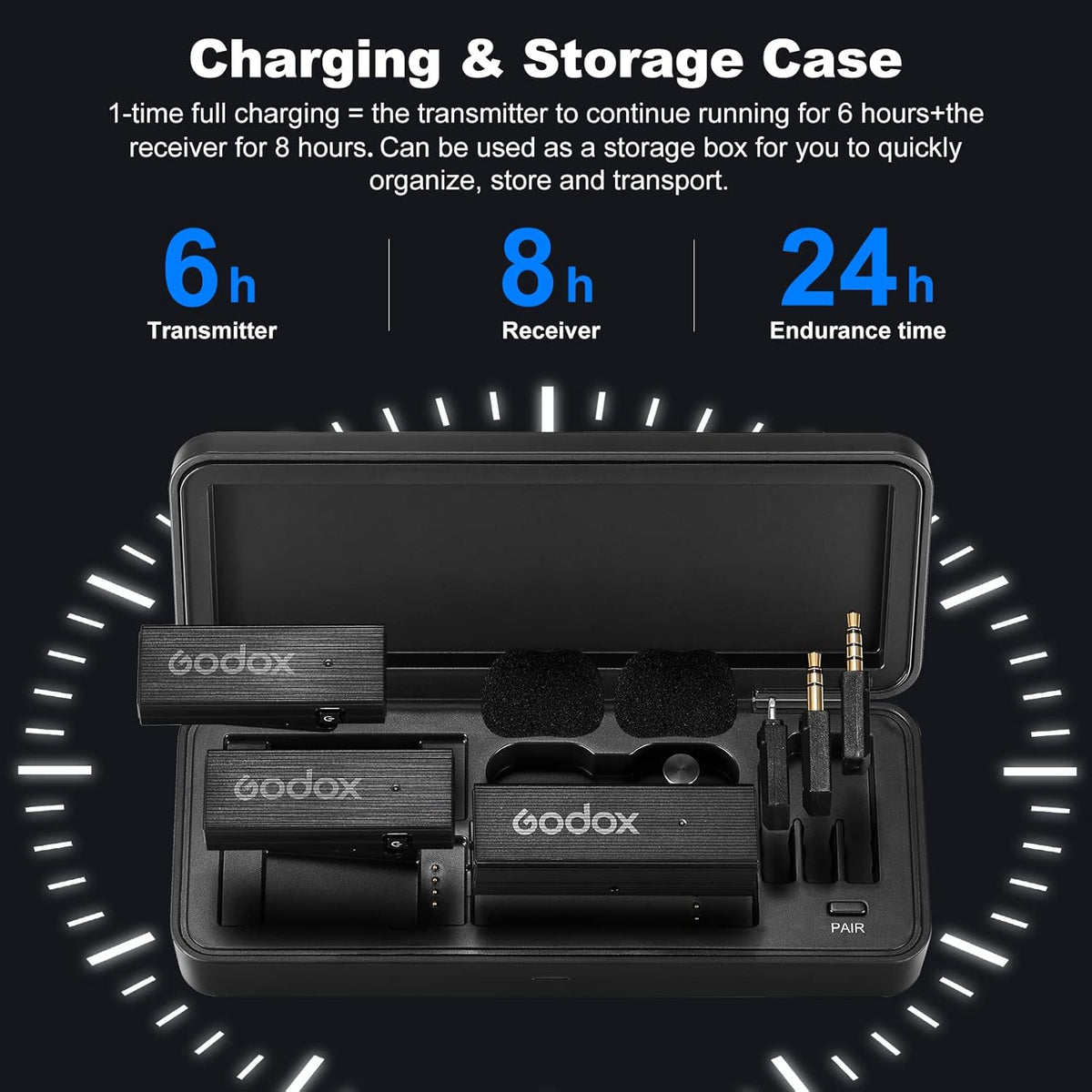 GODOX 【2025 Latest Model Movelink Mini LT Kit Wireless Microphone System, 2.4GHz Lavalier Mic 100m(328ft.) Range with Charging Case for iPhone, Camera, Vlogger, Youtuber, Interviewer