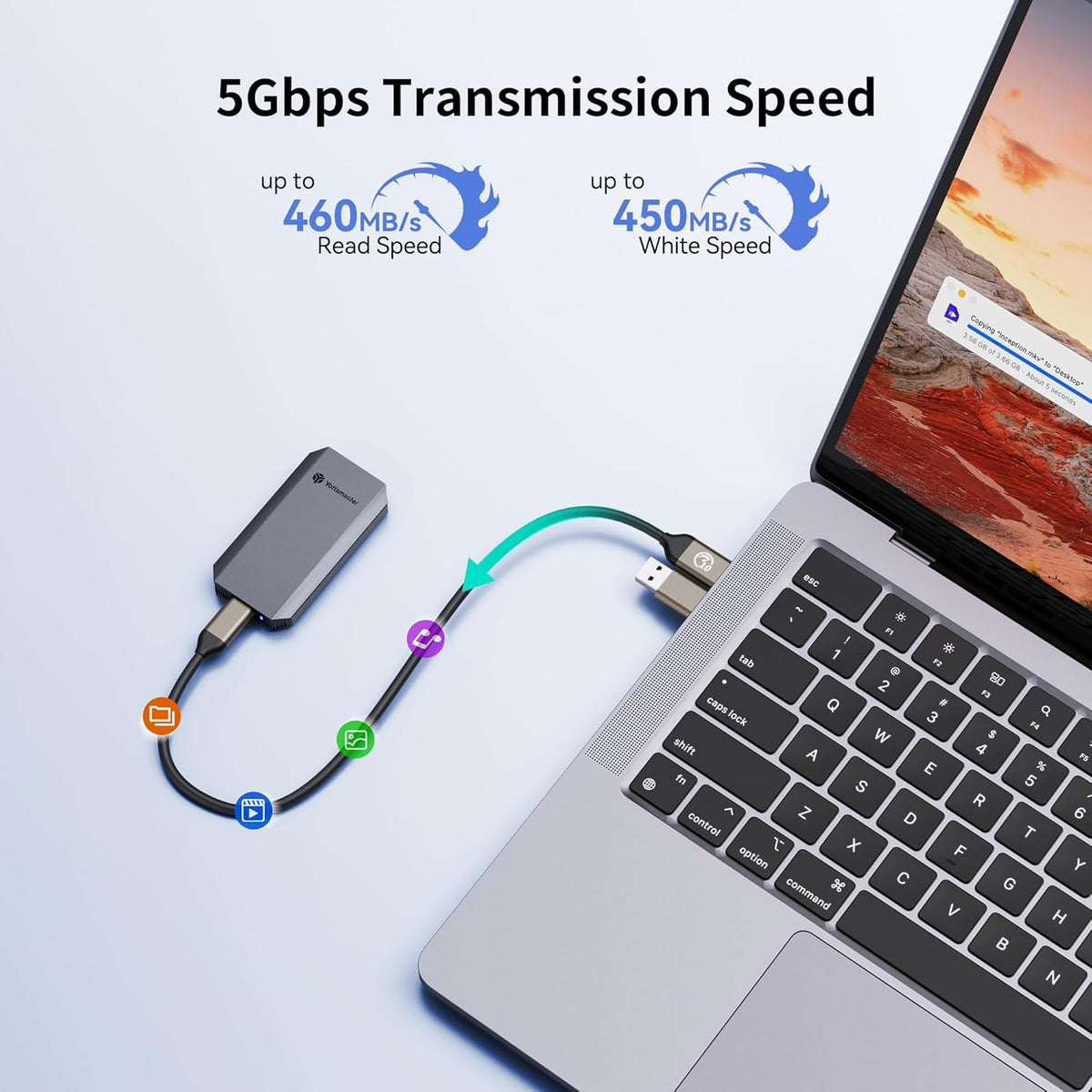 Yottamaster 512GB External SSD, Up to 460MB/s 2 in 1 USB C Cable & Lanyard Portable Solid State Drives, Supports 4K ProRes HDR Compatible with iPhone 16 Pro Max, Smartphone, Tablet, Laptop