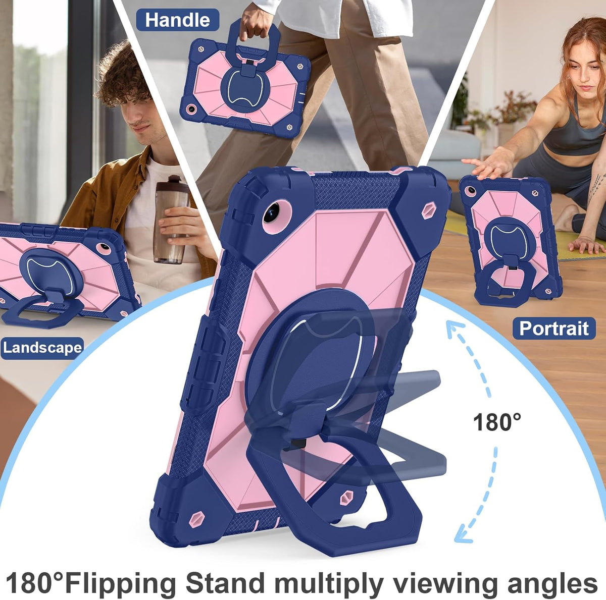 for Galaxy Tab A9 Plus Case 11 Inch, Rugged Case for Samsung Galaxy A9+ Tablet with Screen Protector 360 Rotating Stand Shoulder Strap Pen Holder, 2023 Model(SM-X210/X216/218), Navy Rose