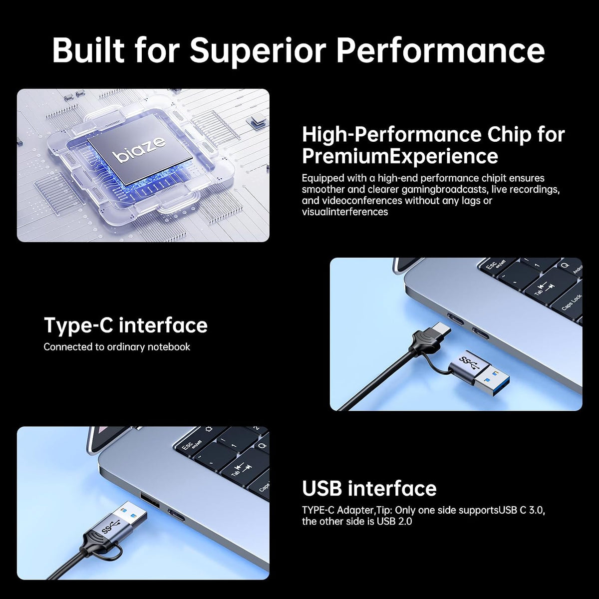 biaze 4K 1080P 60FPS PS5, Video Capture Card, HDMI to USB/USB C Capture Card Video Capture Device for Streaming Game
