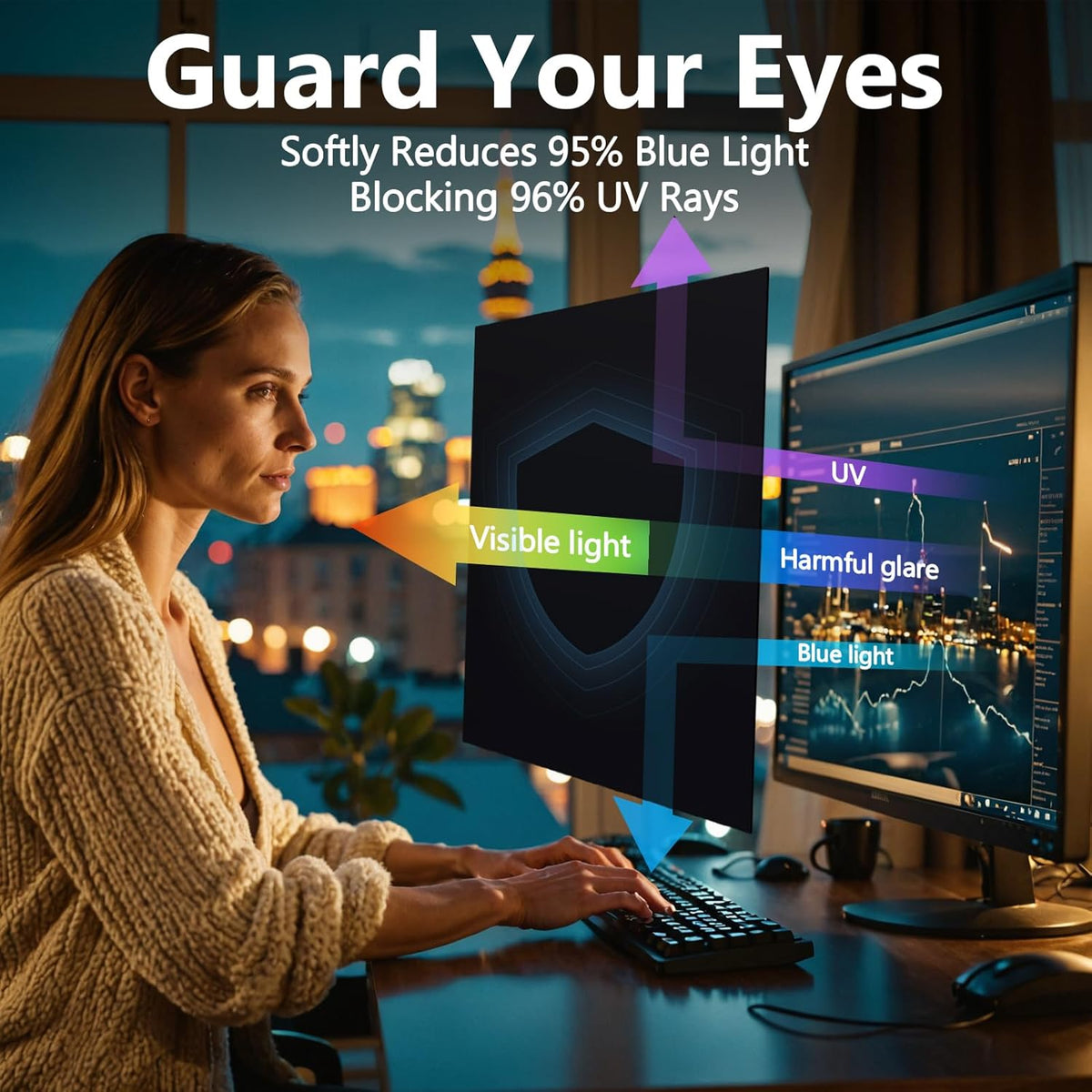 Magnetic Computer Privacy Screen Filter 27 Inch for Frameless Monitor Thin Bezel 16:9 Widescreen, Hanging Removable Anti Blue Light Privacy Filter Protector Eye Protection