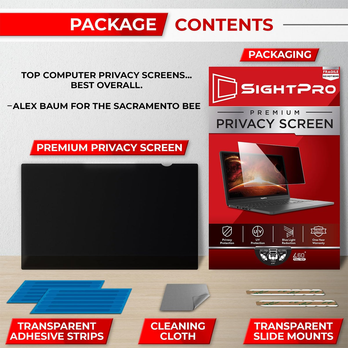 14 Inch 16:10 Laptop Privacy Screen Filter - Computer Monitor Privacy Shield and Anti-Glare Protector