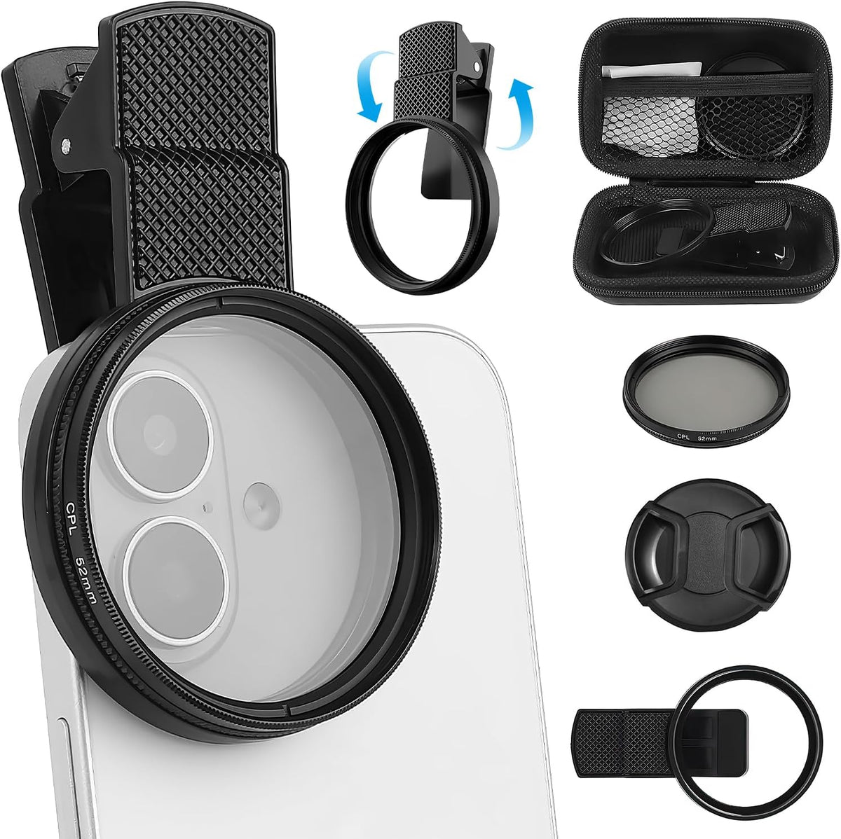 52mm Clip-0n CPL Phone Cameralens Filter Kit, Circular Polarizer Polarizing Filter, Clearer HD Backlight Phone Filter Set,Compatible for iPhone 16 15 14 13 12 11 (1 Set)