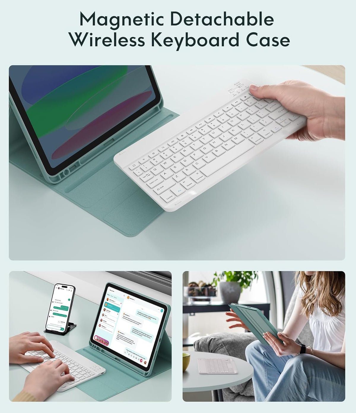 CHESONA Keyboard Case for iPad (A16) 11th/10th Generation (2025/2022), Detachable Wireless Keyboard, Stand Folio Keyboard Cover with Pencil Holder, Thin & Light (Lake Blue)