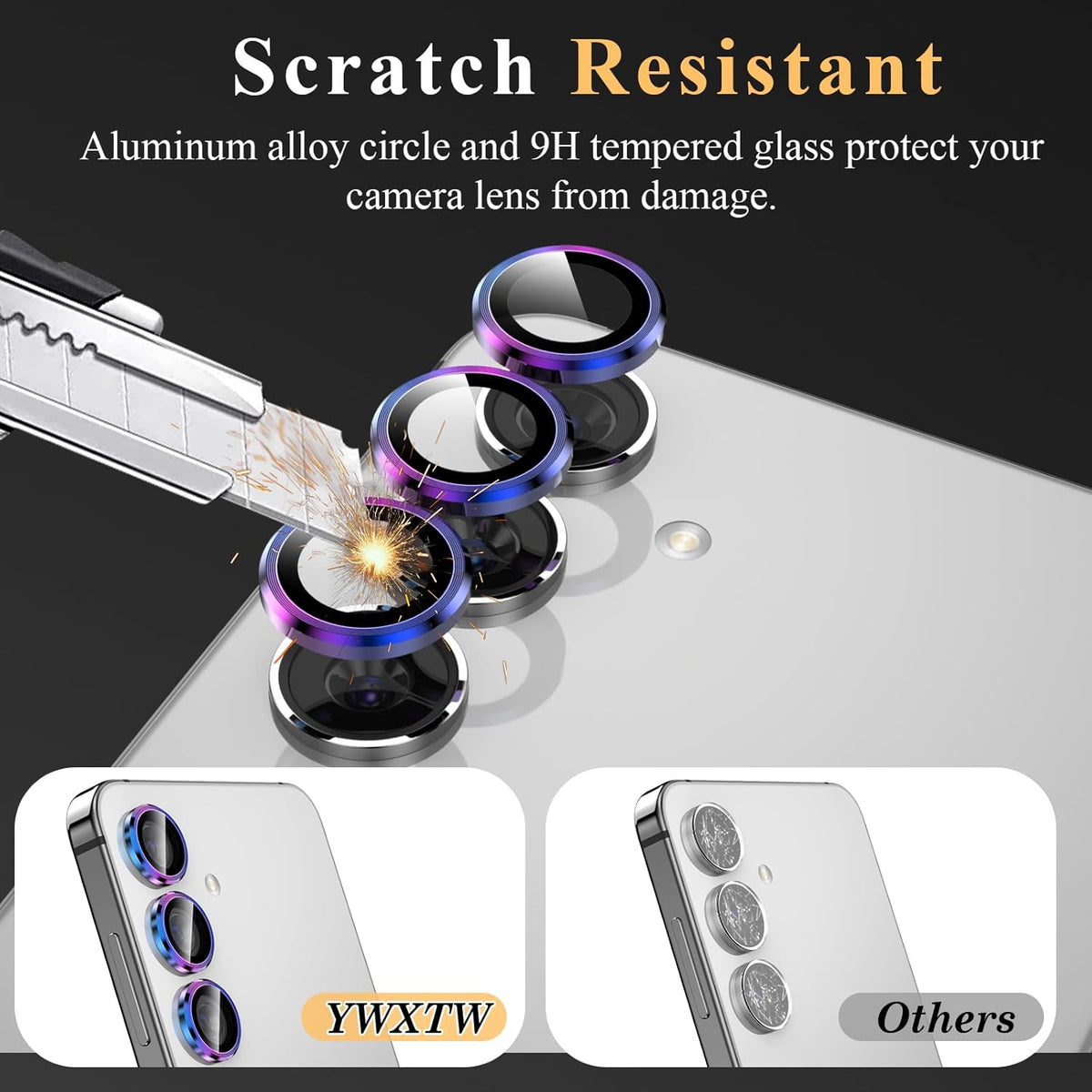 YWXTW Camera Lens Protector for Samsung Galaxy S24 Plus Accessories, 9H Tempered Glass Metal Individual Ring Camera Cover Screen Protector for S24 Plus, Case Friendly, Anti Scratch (Multi-Coloured)