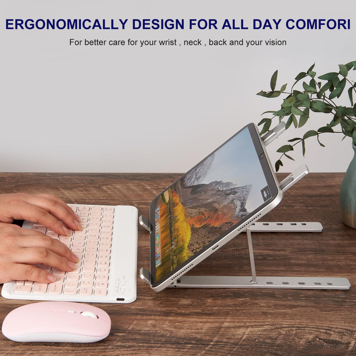 Ergonomic and Foldable Laptop Stand for Desk, Adjustable Riser, Fits All Laptops and Notebooks up to 17,Ultra-Thin,Ventilated Cooling,ABS+Silicone,Silver.