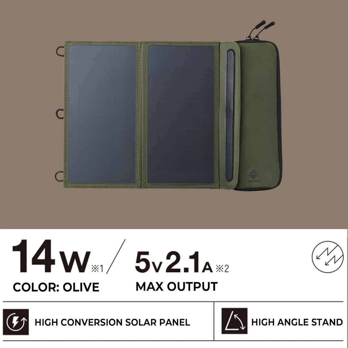 ELECOM NESTOUT Portable Solar Panel, Dual USB-A Ports, 28W Power Generation Charger for Phone Camping, Durable Water-Resistant Ripstop Nylon, Foldable Lightweight, Adjustable Stands (2-Panel)