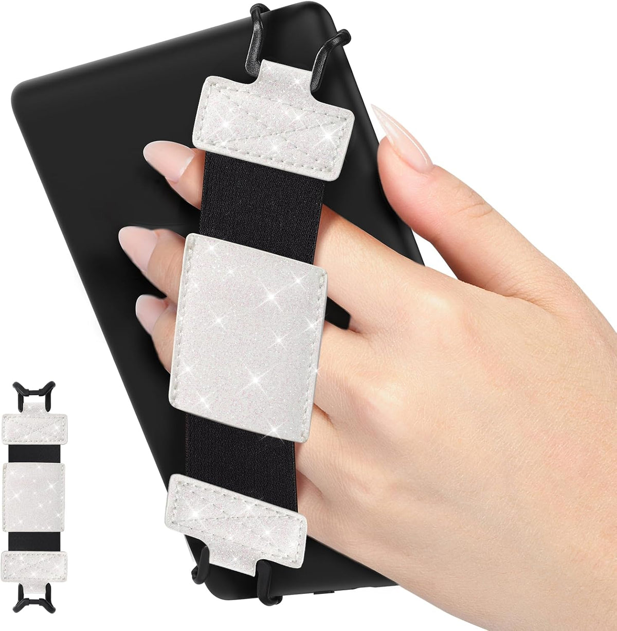 6-8" MoKo Soft Hand Strap for Universal eReaders & Tablets, Black High-Elasticity Versatile Hand Strap Lightweight