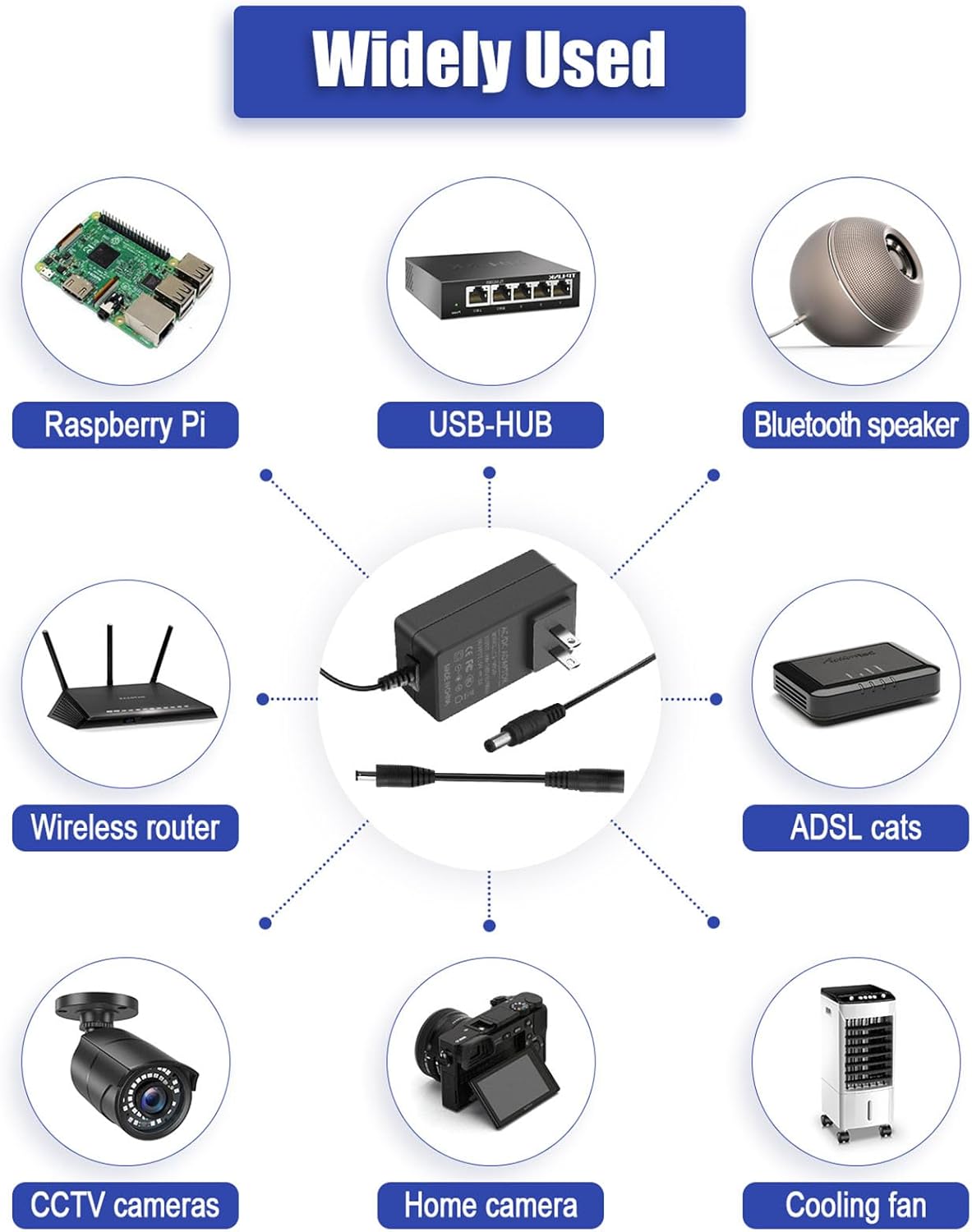 Gilivier 9V 2A 100-240V 9 2000mA 1500mA 1000mA 800mA 500mA 18W 5.5x2.5mm/2.1mm DC Power Supply AC Adapter with Polarity