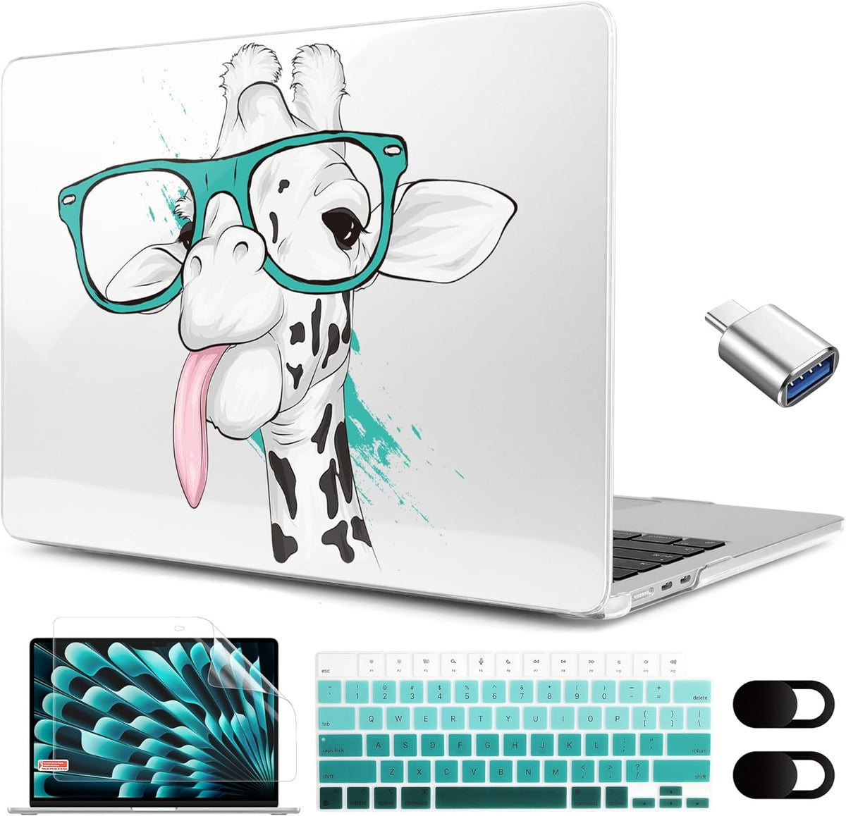 MEEgoodo for M4/M3/M2 MacBook Air 15.3 inch Case 2025 2024 2023, Case Fit Model (A3241/A3114/A2941) for MacBook Air 15 inch, Laptop Hard Shell with Keyboard Cover, Funny Giraffe