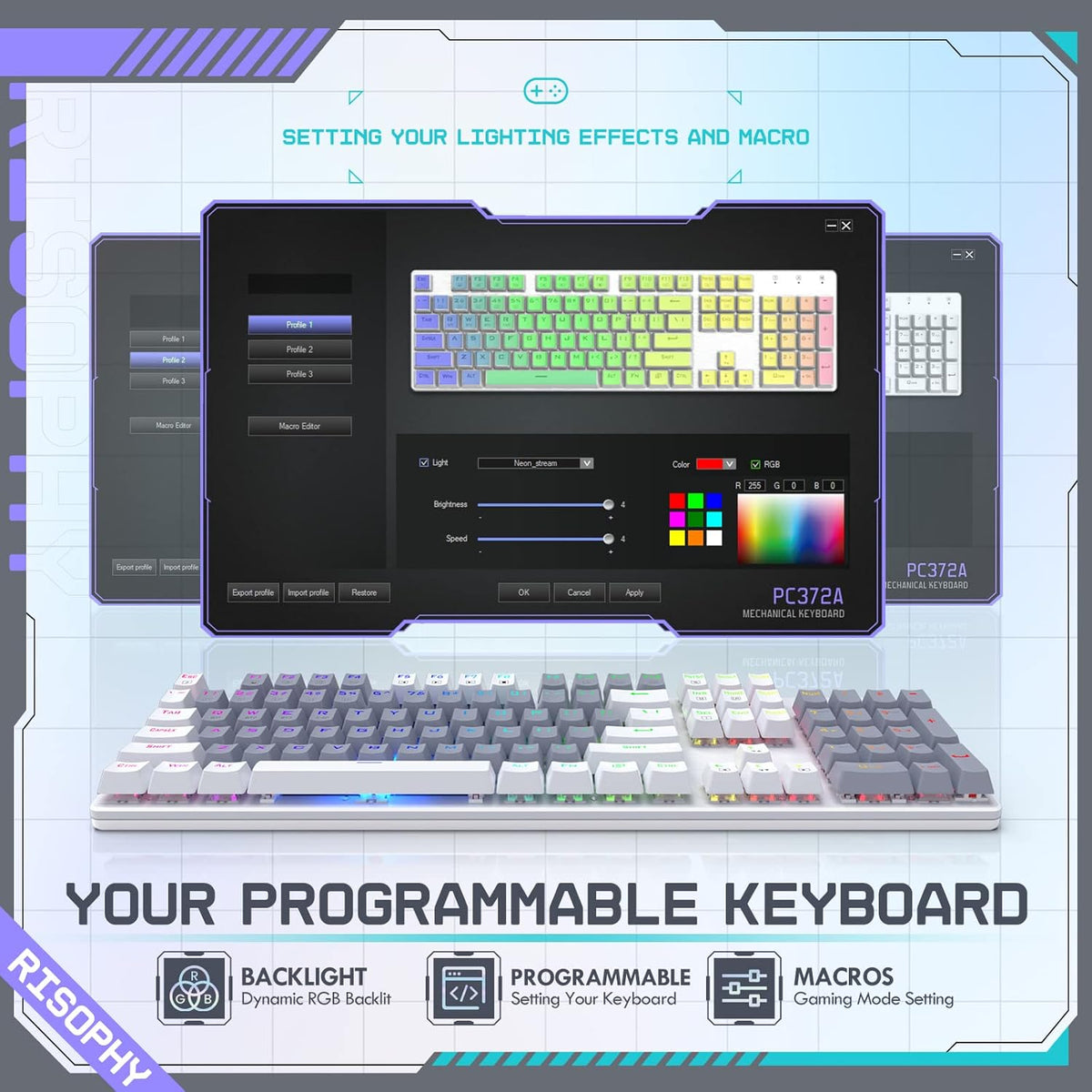 Wireless Mechanical Keyboard, Triple Mode 2.4G/USB-C/Bluetooth Gaming Keyboard, 104 Keys Programmable, Customize RGB Backlit, Red Switch, Bicolor PBT Keycaps, Rechargeable Wired for Laptop PC