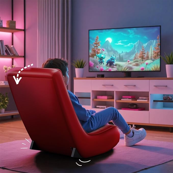 GTPLAYER Gaming Floor Rocking Chair – Rocker Floor Game Chair with Angle Limiter Stylish Patterned Design Comfortable Video Game Seat Red Football Pattern