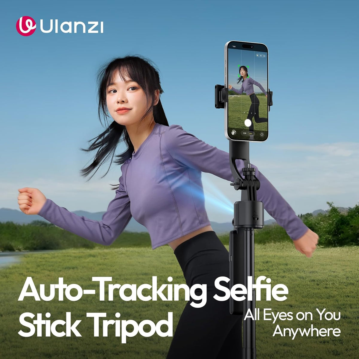 ULANZI TT23 64" Auto Face Tracking Tripod for iPhone/Android with Remote, 360°Rotating Selfie Stick That Follows Your Movement, Facial Recognition Tripod for iPhone/Android/Camera/GoPro