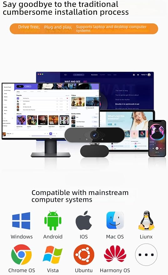 HD Webcam 4K/2K USB Camera for Desktop &amp Laptop - Plug and Play Facial Recognition Multiple Mounting Options