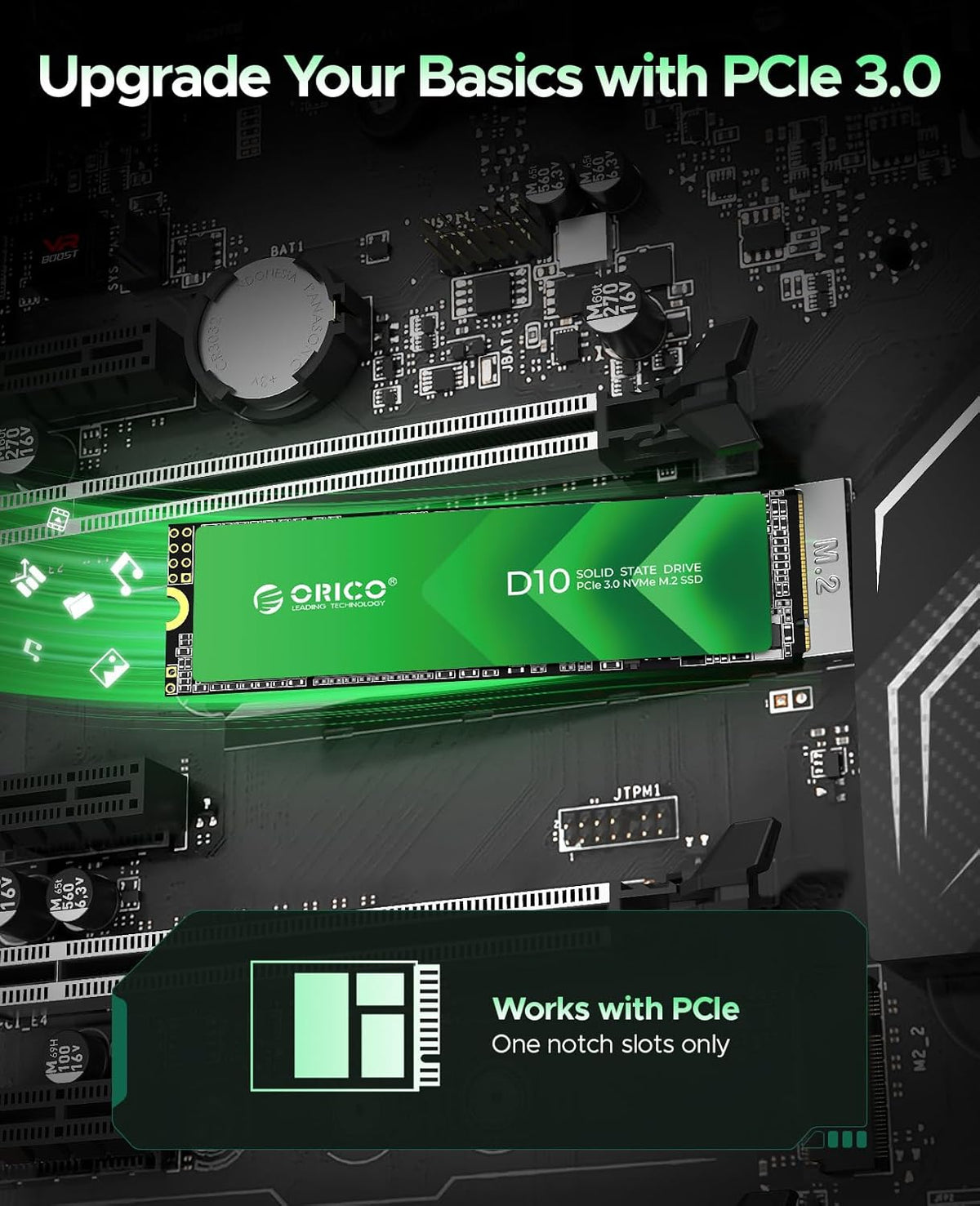 ORICO 128GB M.2 NVMe SSD, PCIe Gen3 2280 SSD - Up to 1700MB/s, Internal Solid State Drive with TLC NAND Flash, Compatible with Raspberry Pi 5 Desktop Laptop - D10