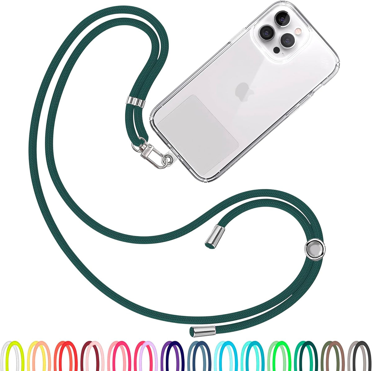 Cell Phone Lanyard [Dark Green] - Comfortable Universal Smartphone Lanyard - Easy to Use Neck Phone Holder [Clear Patch] - Adjustable Length Phone Strap Crossbody - Fits All Mobile Phones