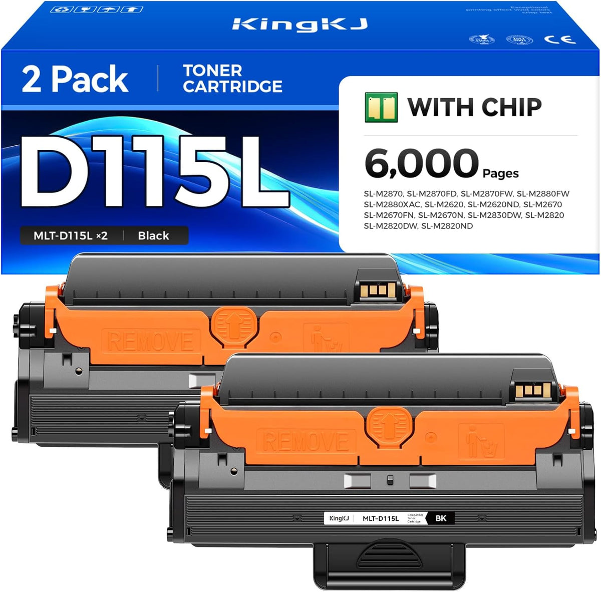 MLT-D115L 115L Toner Cartridge Black 2-Pack High-Yield Replacement for Samsung MLT-D115L D115L 115L Compatible with Samsung Xpress SL-M2870 SL-M2880FW SL-M2670FN SL-M2830DW SL-M2820 SL-M2820ND Printer