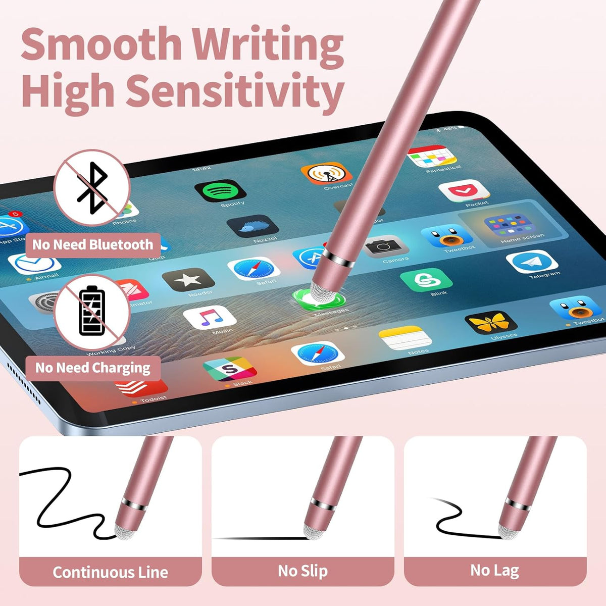 Stylus Pen for Touchscreen,2-in-1 High Sensitivity & Precision Stylus Pen,Suitable for Ipad/iPhone/Android Tablets,Compatible with All Touch Screen Devices(3 Stylus-Black/White/Rose Gold)