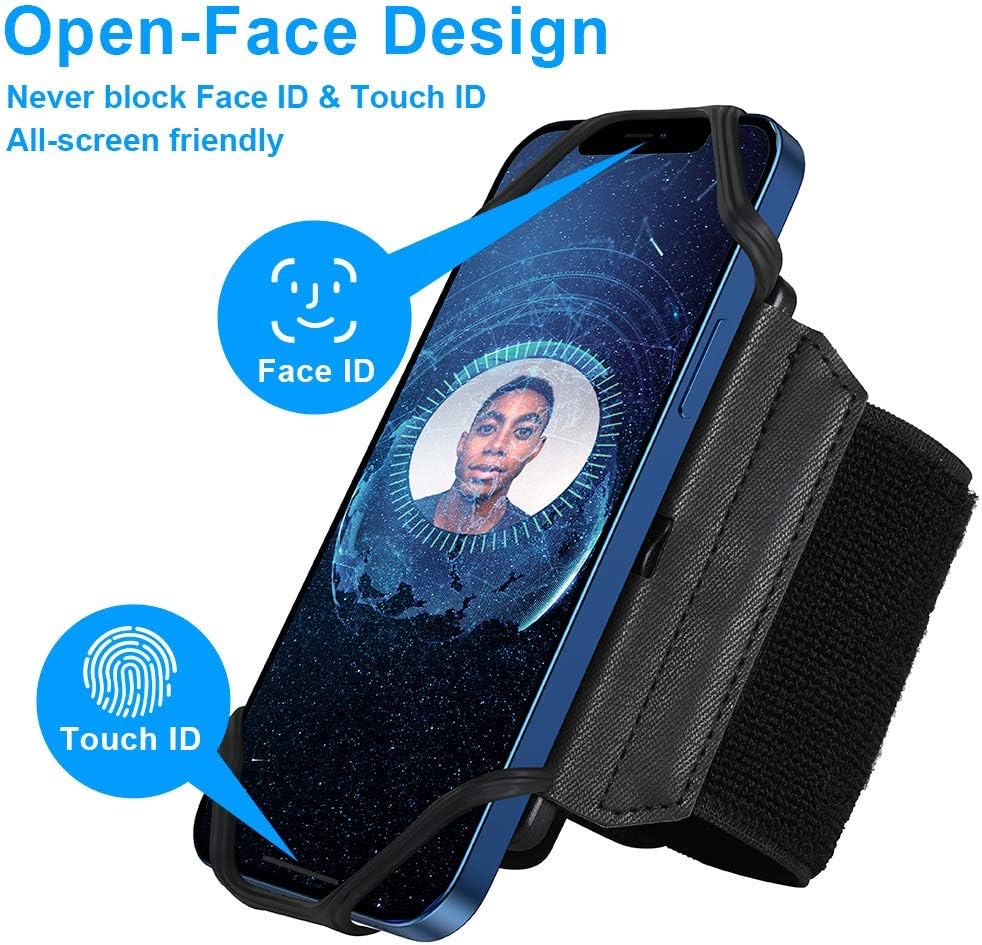 VUP Wristband Phone Holder, 360° Rotatable Forearm Armband for iPhone 15/14/13/Pro Max/Pro/Mini/12/11/SE 2020/Xs/XR/X/8/7/Plus, Fits All 4-6.7 Inch Smartphones (Black-Small)