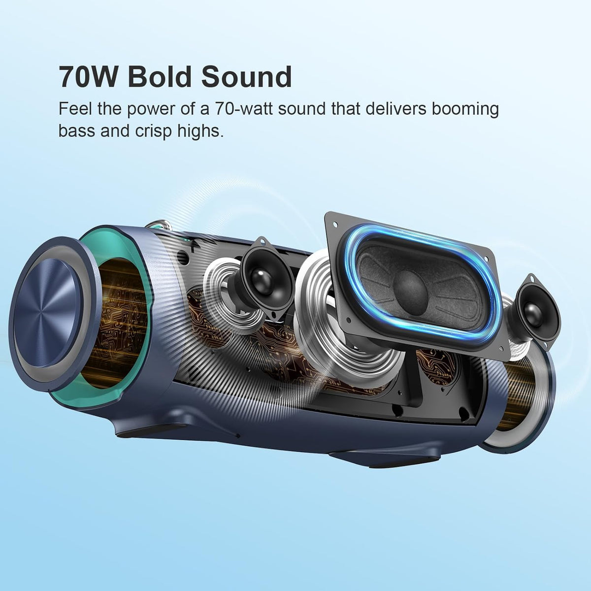 DOSS Extreme Boom Pro D100 Bluetooth Speaker with 140W Peak, 70W Bold Sound, Extra Bass, 24H Playtime, Beat-Sync Lights, Built-in Power Bank, IPX6 Waterproof, Portable Strap for Outdoor, Camping-Black