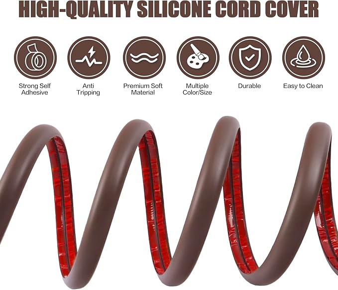 Floor Cord Cover Self Adhesive Cord Hider,10FT Cable Management, Extension Strip Protector for Wires, Prevent Cable Trips for Offices, Gyms, Exhibitions Cavity:0.47"(W) x 0.35"(H) Coffee