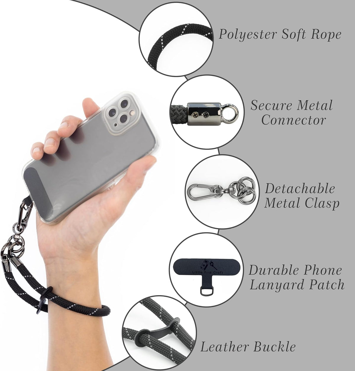 Cell Phone Wrist Strap Phone Lanyard Wrist Phone Wristlet Lanyard Hand Wristlet Strap (Black Reflective)