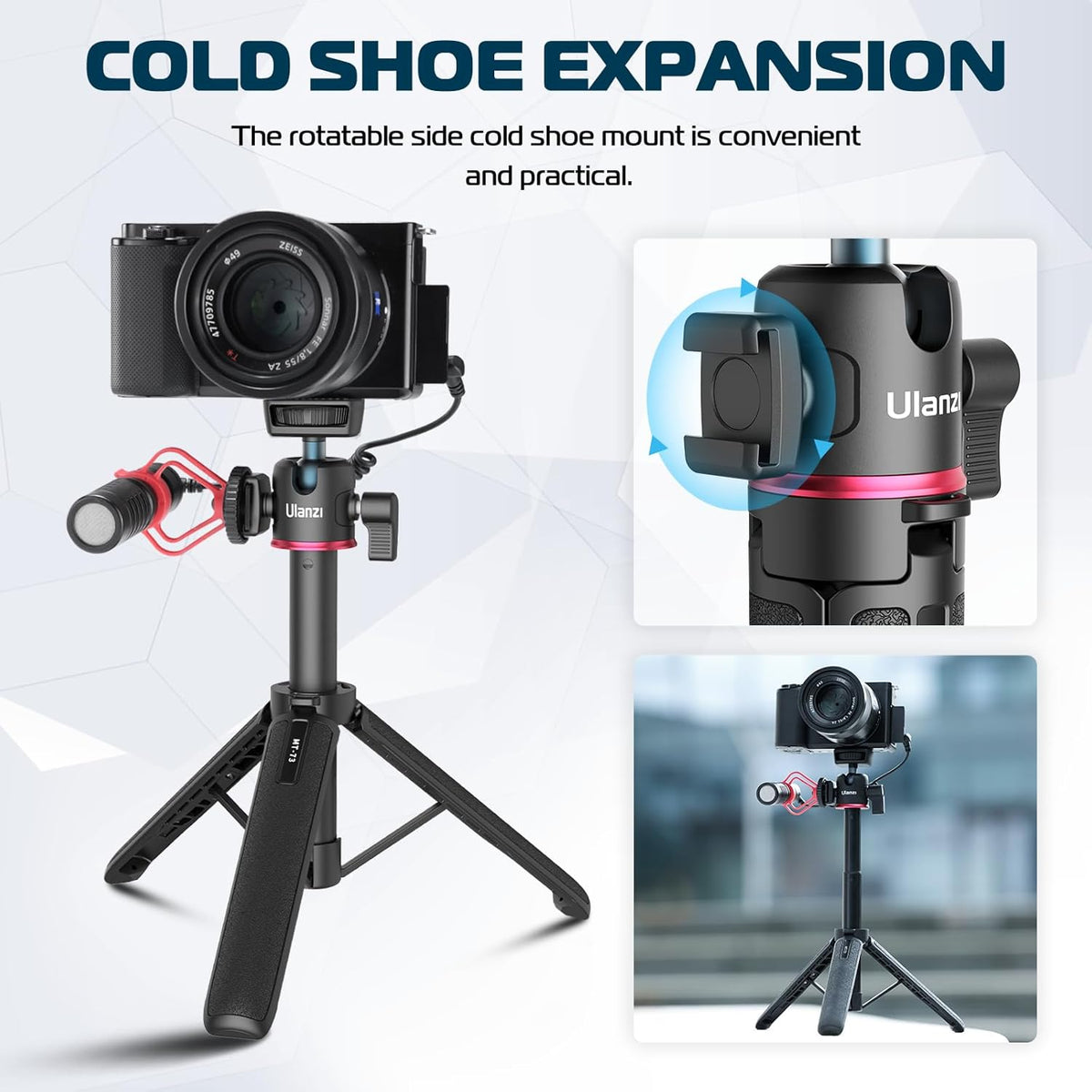 ULANZI MT-73 Extension Pole Tripod, Mini Selfie Stick Tripod Stand Handle Grip for Webcam Canon G7X Mark III Sony ZV-1 RX100 VII A6400 A6600 Cameras Vlogging