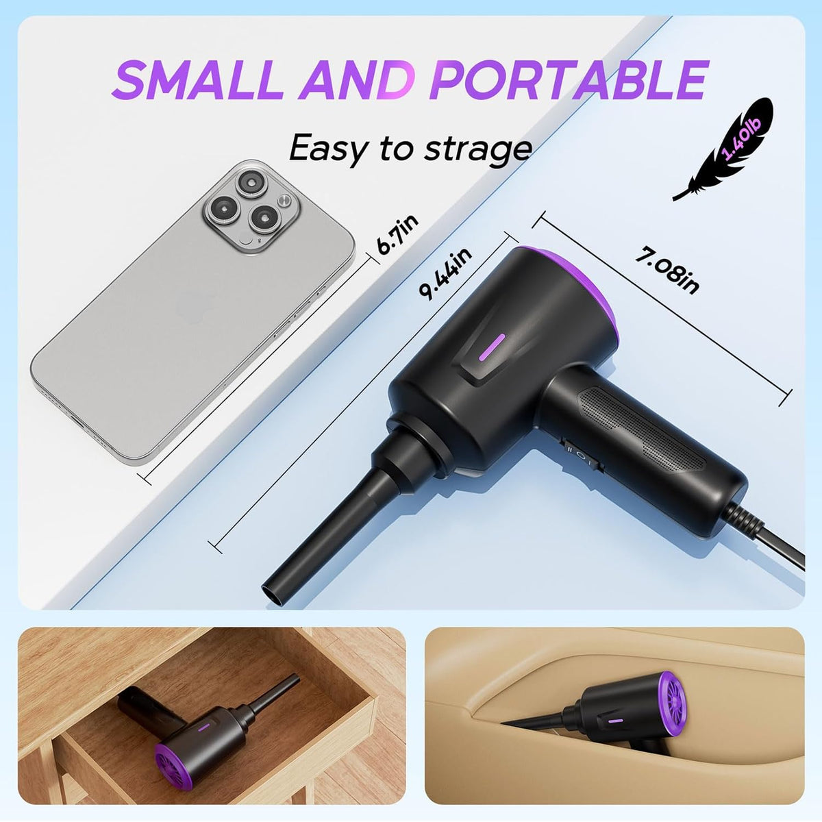 5.74 oz Electric Air Duster - Air Blower - Multi-Use Compressed Air Duster for Keyboard- Computer and PC - Powerful