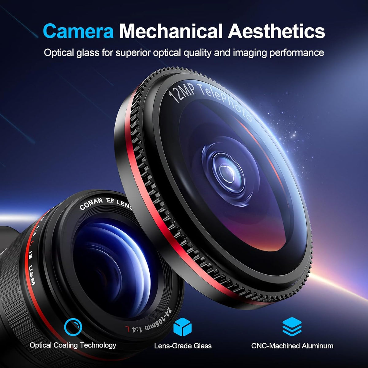 X-it 2 Pack Camera Lens Protector, Shatterproof Anti-Scratch Ultra HD Camera Protector, Anti-Glare Tempered Glass Lens Protector for iPhone 16 Pro Max/16Pro/15 Pro Max/15Pro/14 Pro Max/14Pro,Black Red