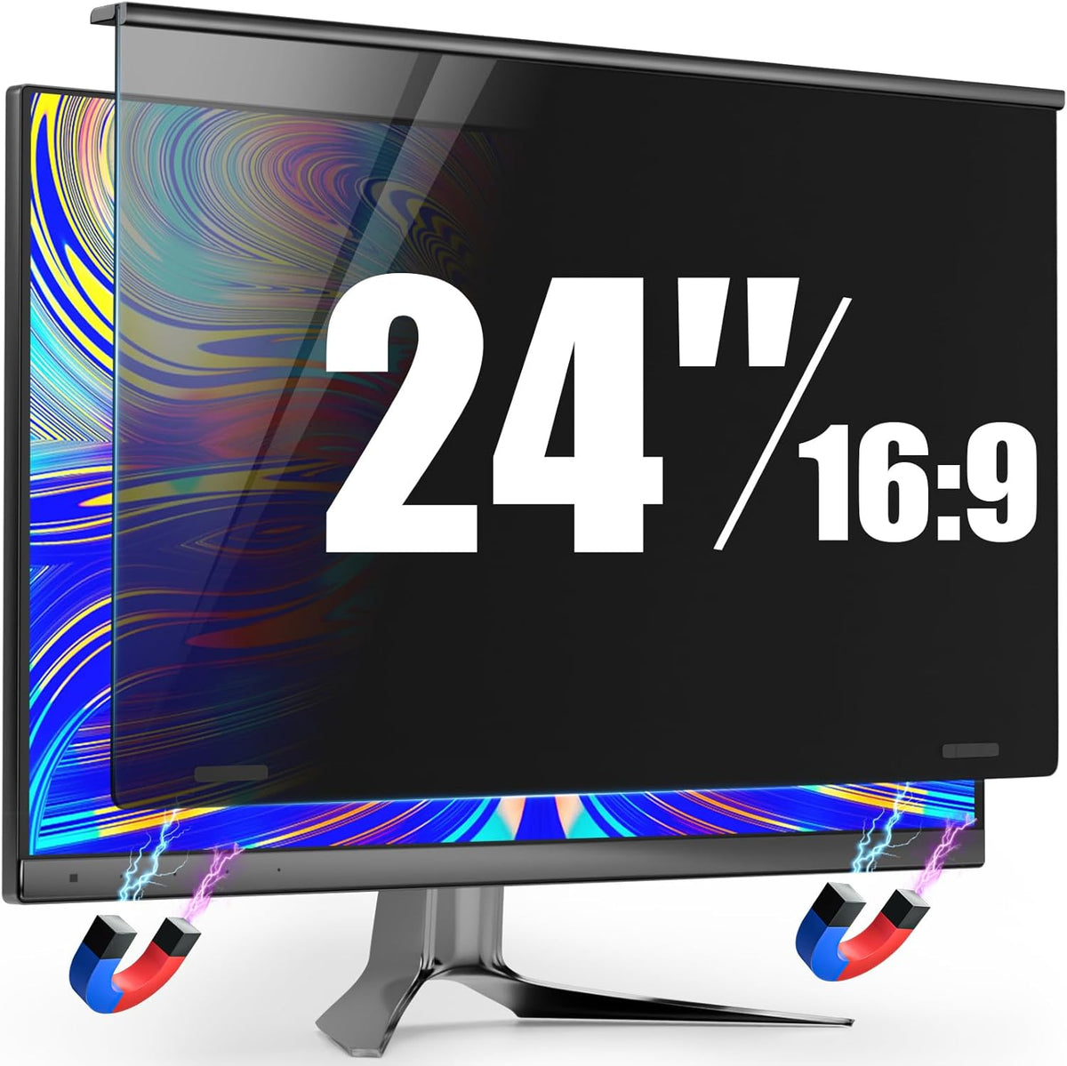 Magnetic 24 Inch Privacy Screen for Frameless Monitor 16:9 Aspect Ratio,Hanging Blue Light Screen Protector Eye Protection Anti-Spy Shield, 24in Removable Privacy Filter