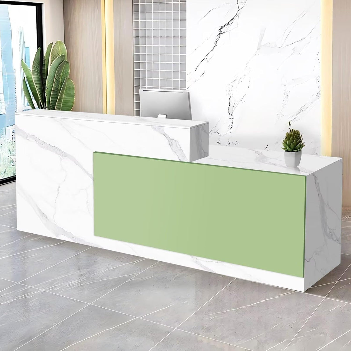 Reception Desk with Counter Modern Checkout Counter with Lockable Drawer Keyboard Tray Receptionist Desk for Office Salon Reception Table Q Right 51inch/130cm
