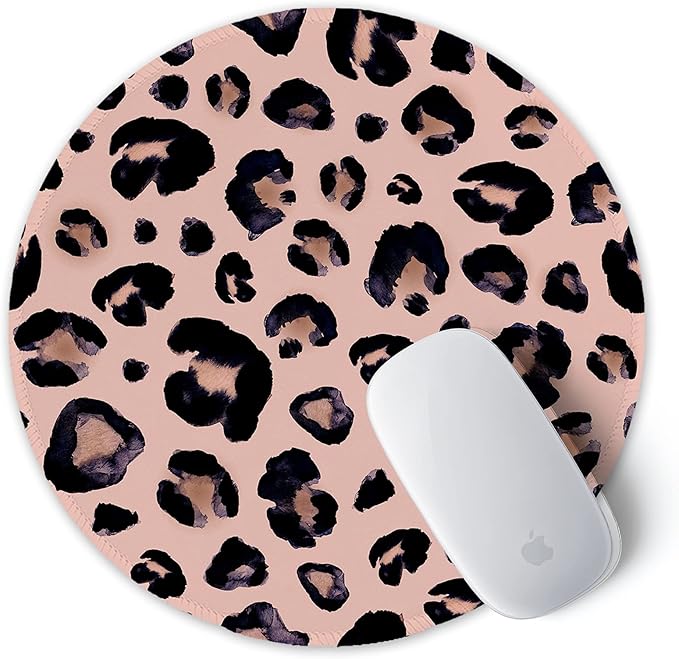 ITNRSIIET Round Mouse Pad with Stitched Edge Premium-Textured Waterproof Non-Slip Rubber Base Desktop Protection Mat Diameter 8.7 inches, Leopard Black Purple
