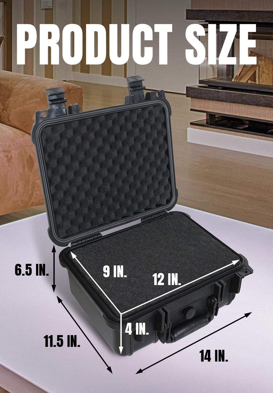14x 11.5x 6.5 Inch Hard Case, Portable Weather Waterproof Protective Camera Case with Customizable Foam, Fit Use of Drones, Camera, Equipments, Black，upgraded