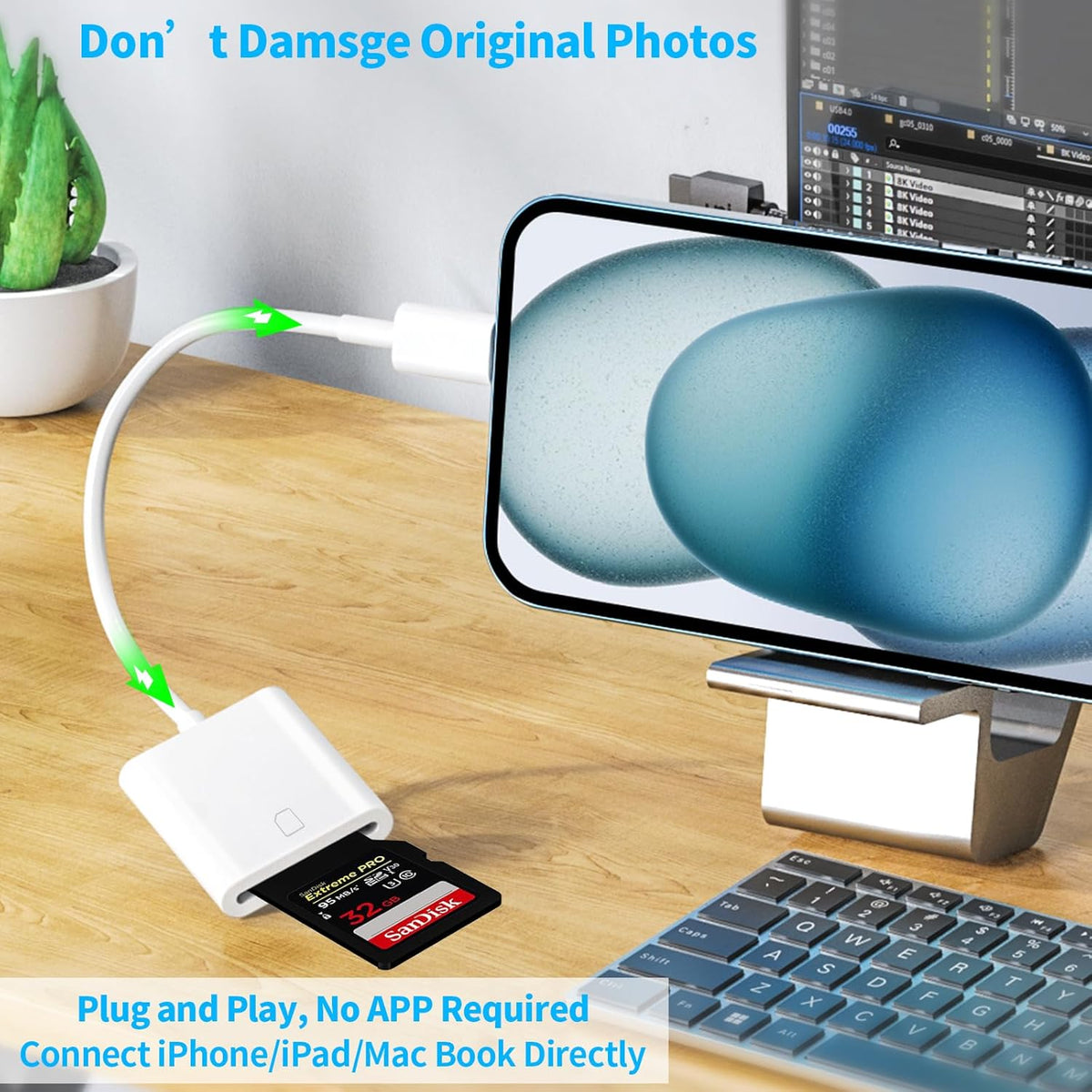 USB C SD Memory Card Reader [Apple MFi Certified] Type C to SD Card Adapter for iPhone 15 USB C Camera Adapter Trail Camera Viewer for iPhone 16 15 iPad MacBook Air/Pro Galaxy, Plug and Play