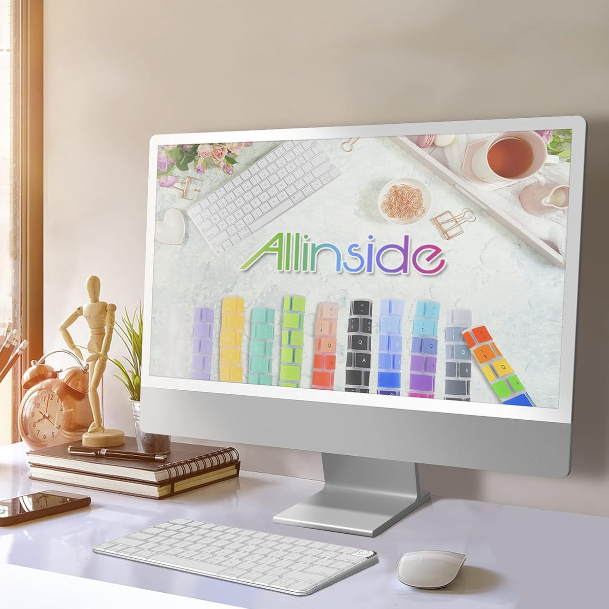 Allinside Silicone Keyboard Cover for iMac Magic Keyboard A2449/A2450, Protective Skin for iMac 24" Wireless Keyboard Released in 2021, US Layout, Transparent