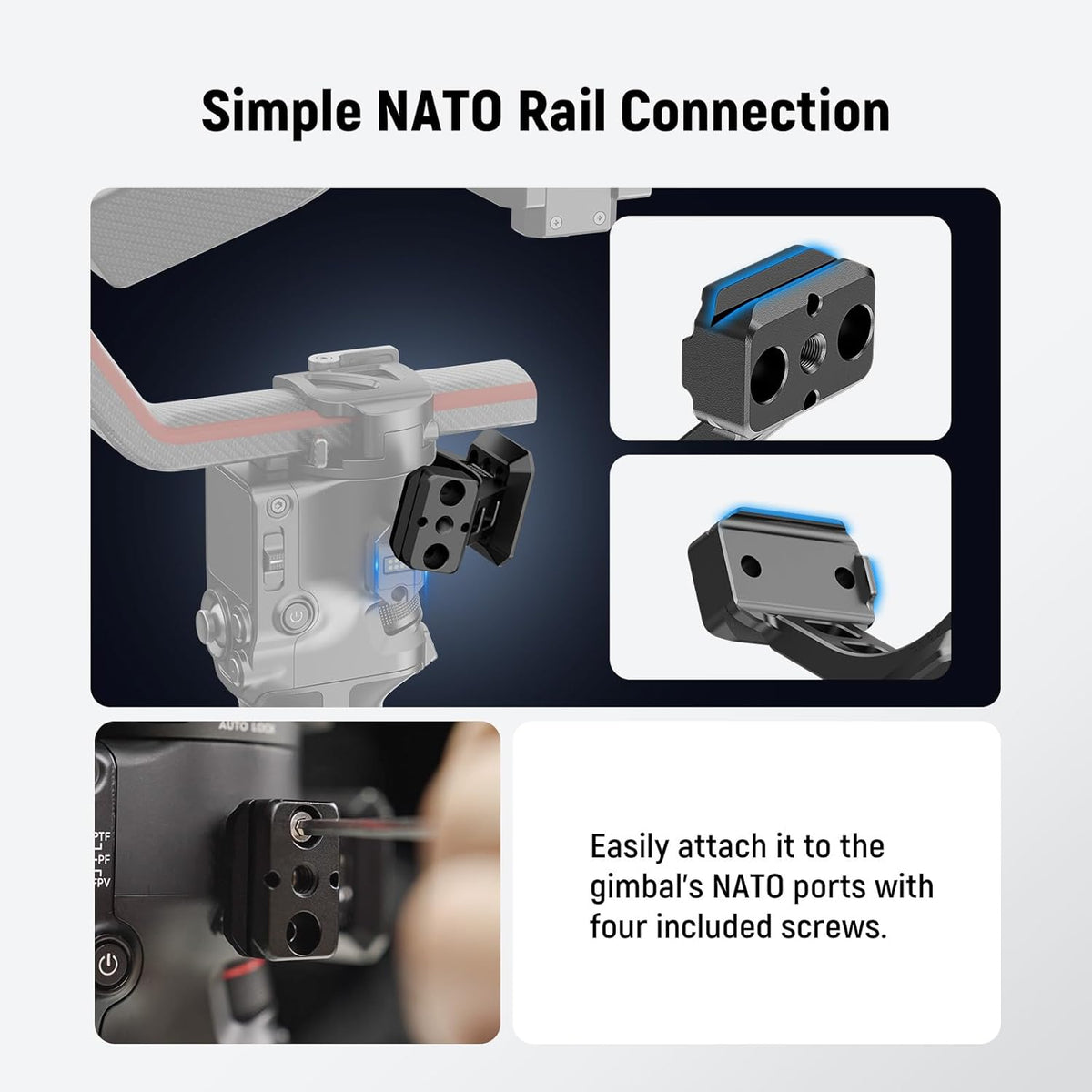 NEEWER Mount Adapter for RS3 & RS4, Arca Type Quick Release Plate with NATO Rail Compatible with DJI RS 3 RS 4 Gimbal Stabilizer Compatible with SmallRig Shoulder Rig V Mount Battery, GA030