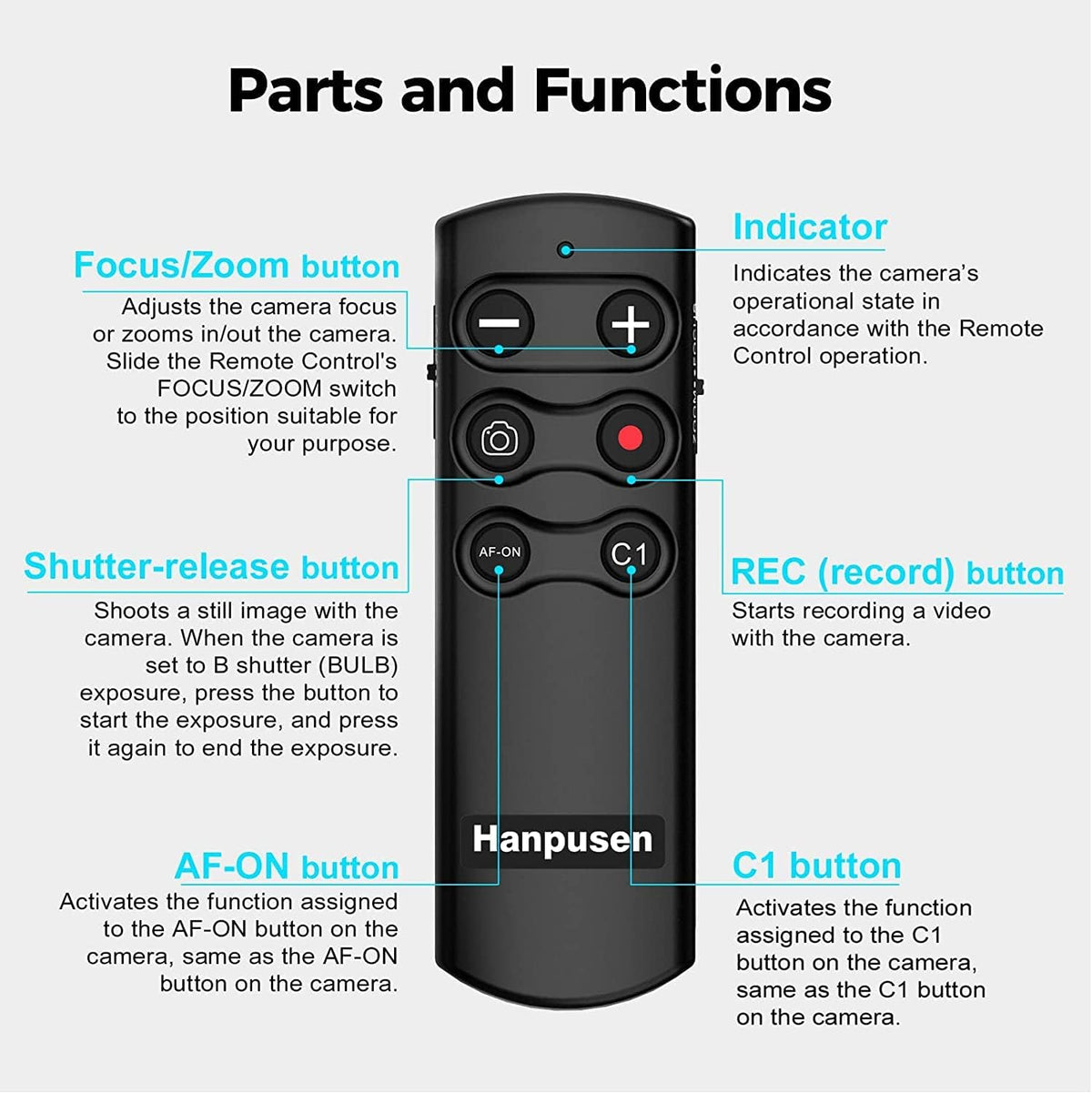 Wireless Shutter Release Camera Remote Control for Sony A7C,A7III,ZV-1,ZV-E10,ZV-1F,A6100,A6400,A6700,A7IV,RX100 VII,A9,A9 II,DSC-RX0 II,DSC-RX100 VII; Replace RMT-P1BT
