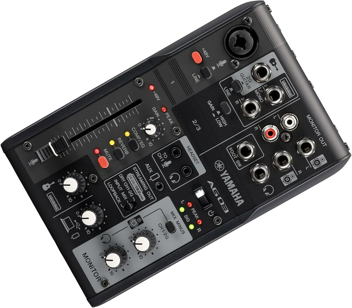 Yamaha AG03MK2 Black 6-Channel Live Streaming Loopback Mixer/USB Interface with Steinberg Software Suite