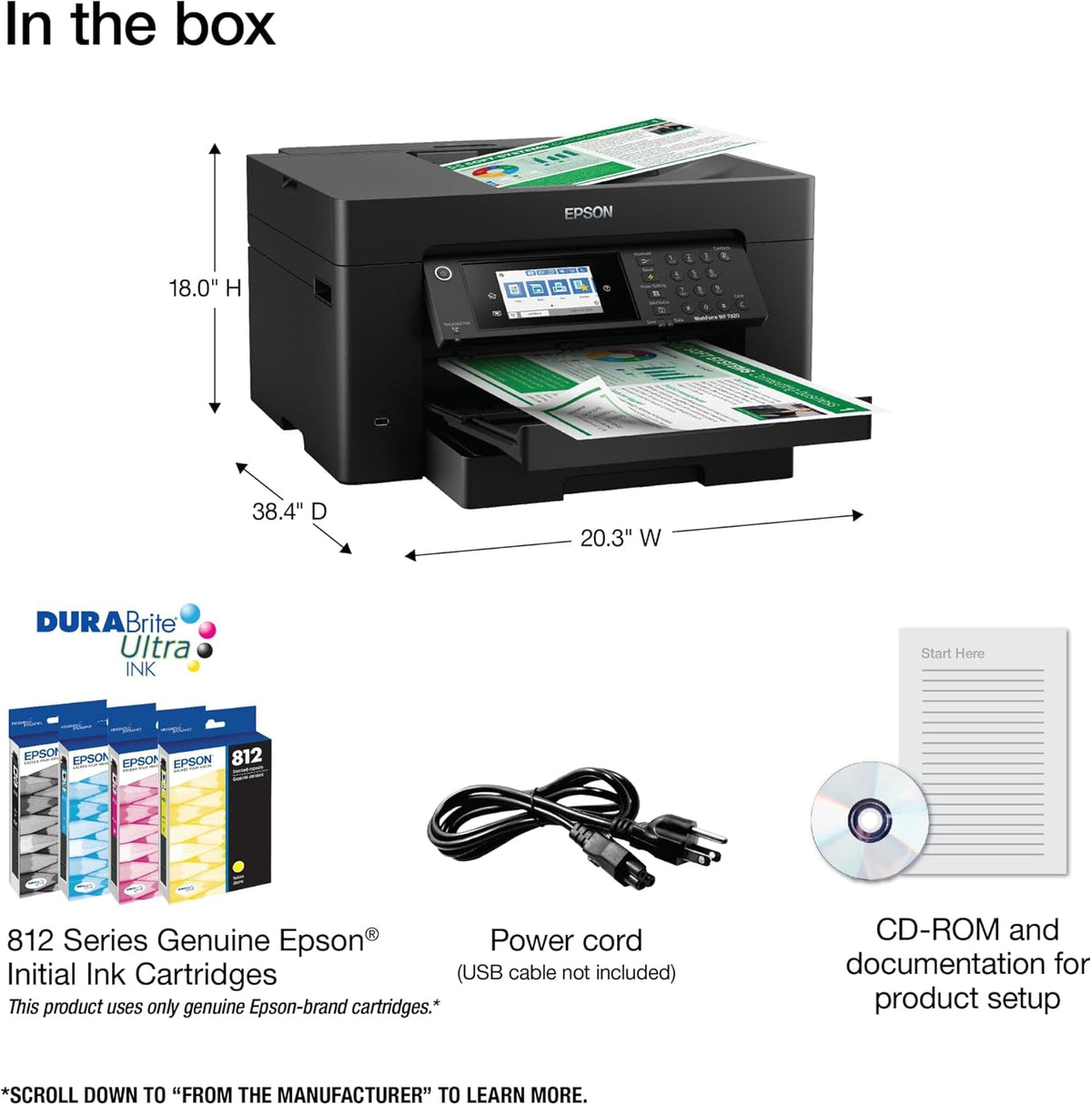 Epson Workforce Pro WF-7820 Wireless All-in-One Wide-Format Printer with Auto 2-Sided Print 13" x 19", Copy, Scan & Fax, 50-Page ADF, 250-sheet Paper Capacity, Works with Alexa, Large Black