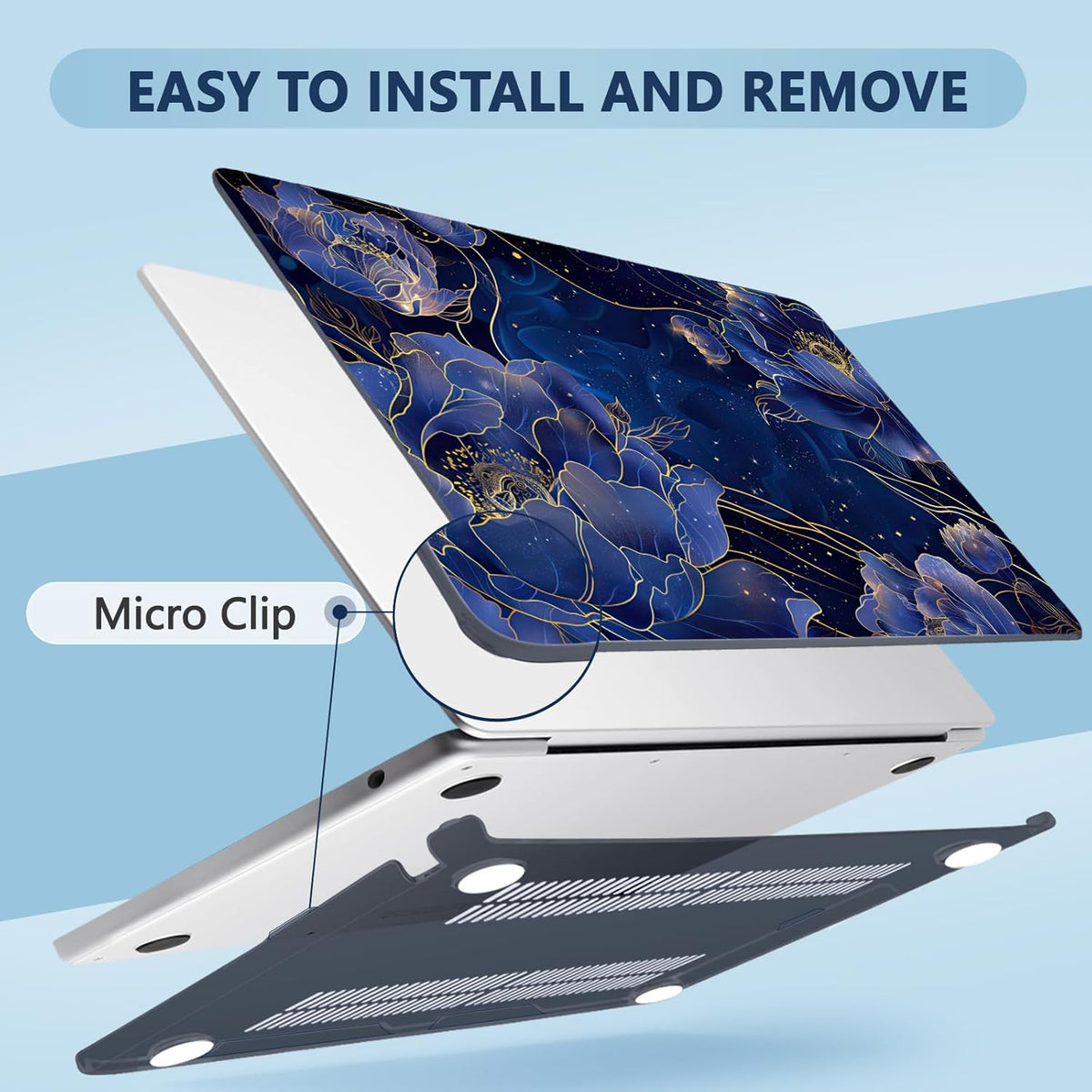 Compatible with MacBook Air 15 inch Case, M4 A3241/M3 A3114/M2 A2941 (Released 2025 to 2023), Hard Shell, Keyboard Cover, Screen Protector, Webcam Cover & Type-C Adapter, Starry Flower