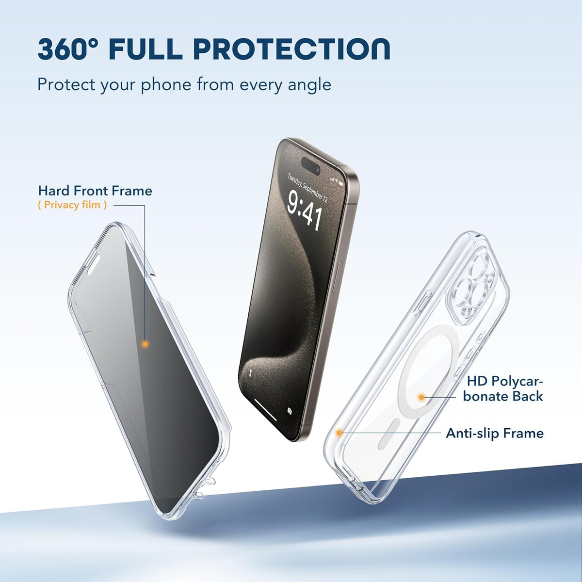 Magnetic for iPhone 15 Pro Max Case, Compatible with MagSafe, Built-in Privacy Screen Protector and Camera Protection, Anti Spy Full Body Dustproof Shockproof Hard Phone Case 6.7", Clear