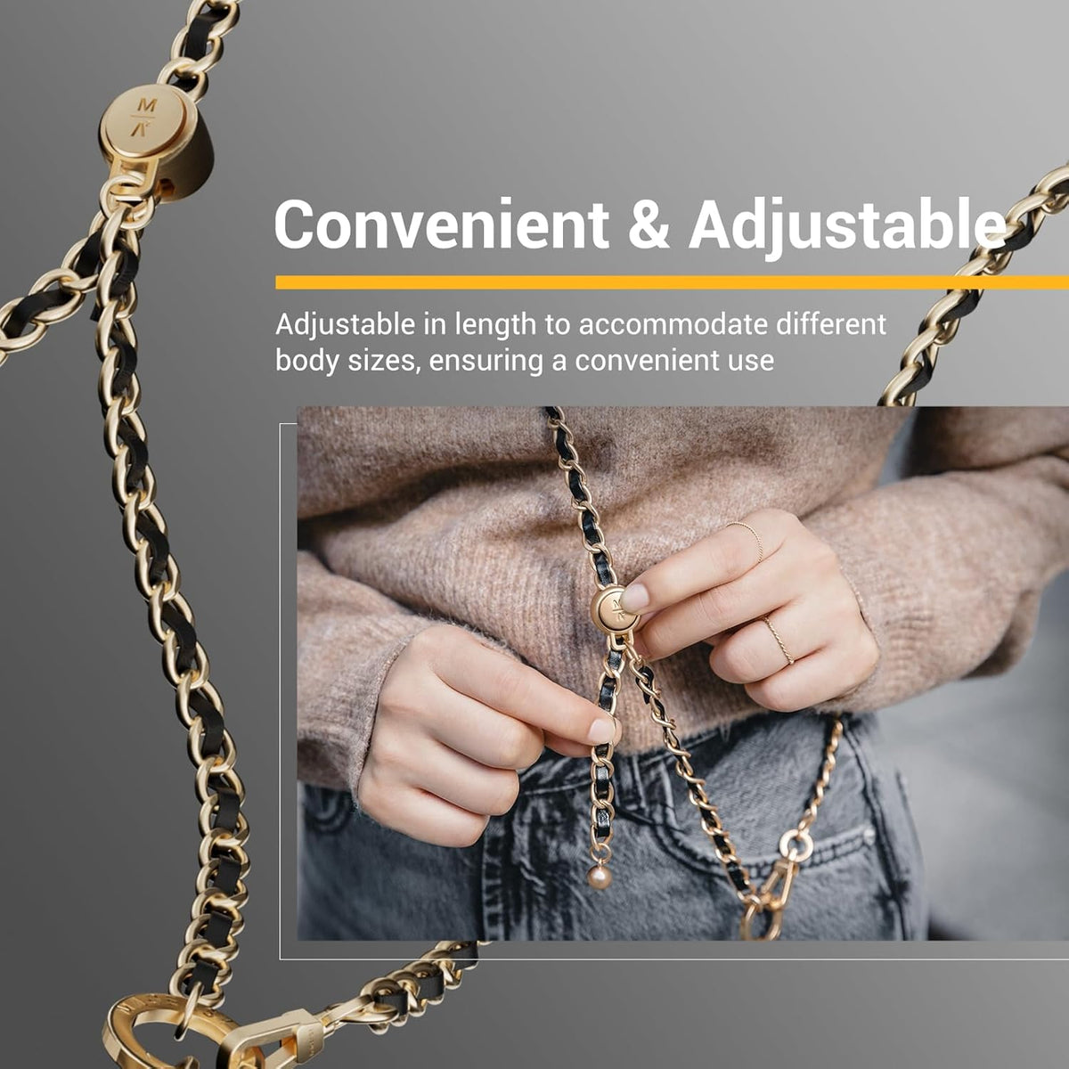 MAGEASY Crossbody Phone Chain Strap - Universal Metal Crossbody Phone Lanyard With Adjustable Length, Chic Cell Phone Necklace Phone Strap for iPhone & Android Phones - Modern Gold Metal