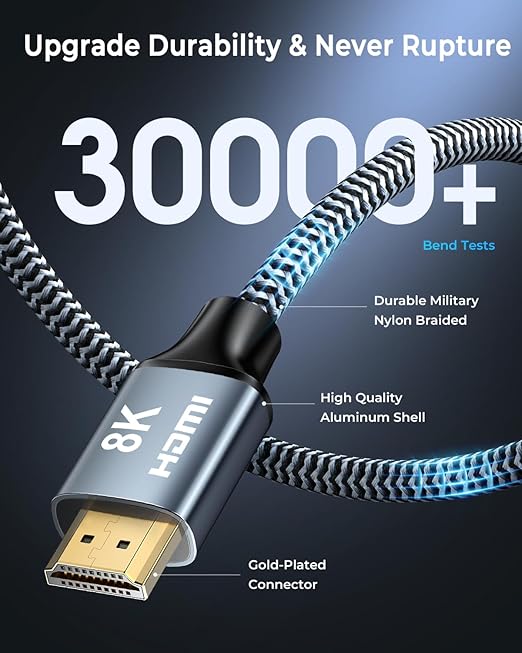 CABNEER 8K HDMI Cable 2 ft 2Pack, 48Gbps High Speed HDMI 2.1 Cable, Braided HDMI Cable 2.1 8K 60Hz 4K 120Hz Support for HDR eARC HDCP 2.2/2.3, HDMI Cord Compatible with HDTV, Laptop, Monitor, PC